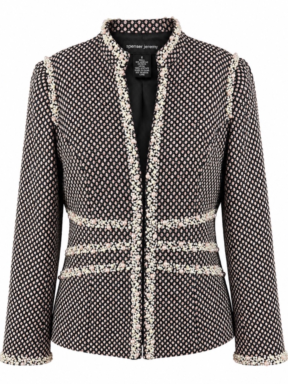 Spencer Jeremy Pearl Embellished Tweed Jacket Pink Black Size 8